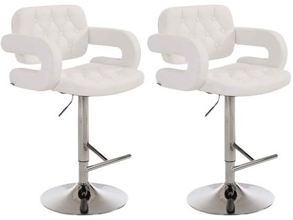Lot De 2 Tabourets De Bar Capitonné En Synthétique Blanc Accoudoirs Repose-pieds Design Moderne Td
