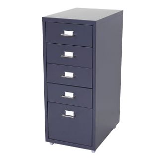 Caisson à Tiroirs Meuble De Rangement Bureau Sur Roulettes 69x28x41cm 5 Tiroirs Acier Gris Foncé 0