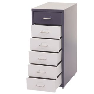 Caisson à Tiroirs Sur Roulettes Rangement Bureau 6 Tiroirs 69x28x41cm En Acier Gris Foncé Blanc No
