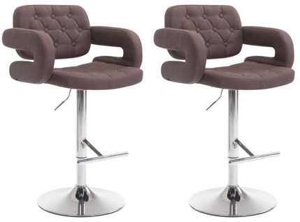 Lot De 2 Tabourets De Bar Capitonné En Tissu Marron Accoudoirs Repose-pieds Design Moderne Tdb1048