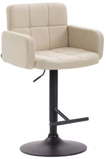 Tabouret De Bar Avec Accoudoirs Et Dossier Confortable En Tissu Crème Pieds Noir Mat Tdb10473