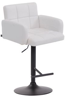Tabouret De Bar Avec Accoudoirs Et Dossier Confortable En Synthétique Blanc Pieds Noir Mat Tdb1047
