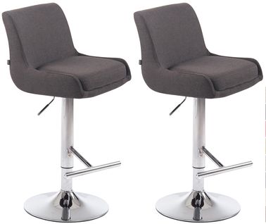 Lot De 2 Tabourets De Bar Avec Repose-pied Design Moderne En Tissu Gris Foncé Pieds En Métal