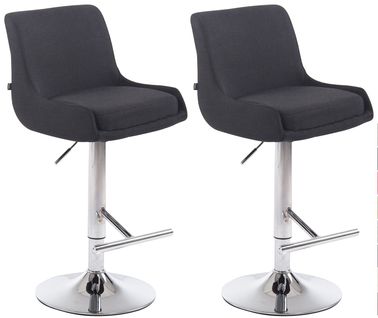 Lot De 2 Tabourets De Bar Avec Repose-pied Design Moderne En Tissu Noir Pieds En Métal