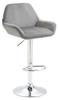 Tabouret De Bar En Velours Rembourré Gris Base Trompette Métal Chromée Tdb10427