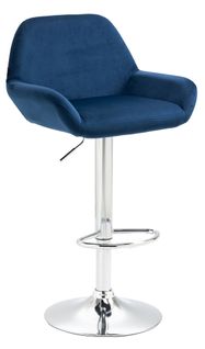 Tabouret De Bar X1 En Velours Rembourré Bleu Base Trompette Métal Chromée Tdb10426