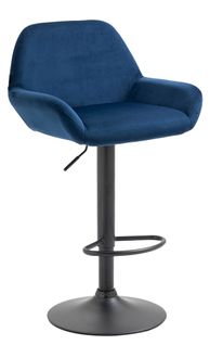 Tabouret De Bar En Velours Rembourré Bleu Base Trompette Métal Noir Mat Tdb10419