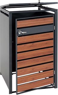 Abri De Poubelle Vérouillable En Métal Anthracite Aspect Bois De Cerisier Brun Foncé Mdj04178