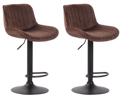 Lot De 2 Tabourets De Bar Moderne Confortable Réglable En Velours Marron Pied Trompette Métal Noir