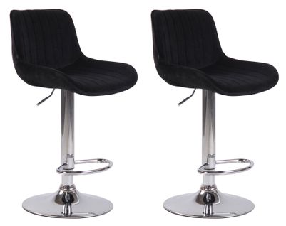 Lot De 2 Tabourets De Bar Moderne Confortable Réglable En Velours Noir Pied Trompette Métal Tdb103