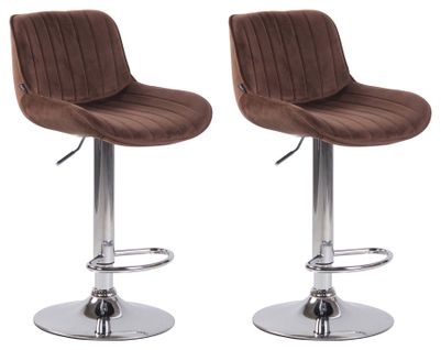 Lot De 2 Tabourets De Bar Moderne Confortable Réglable En Velours Marron Pied Trompette Métal Tdb1