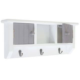 Porte-clés Meuble D'entrée Mural Avec Portes Et Étagère En Bois Massif Gris-blanc 04_0003587