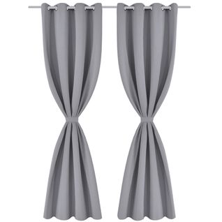 Lot De 2 Rideaux Blackout Occultant Gris Avec Oeillets En Métal 135x245cm Décoration