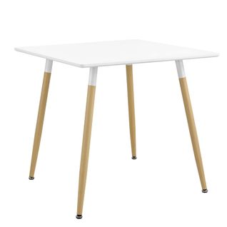 Table De Salle à Manger Cuisine Bureau Carré Mdf 80 X 80 Cm Blanc Mat Et Hêtre 03_00