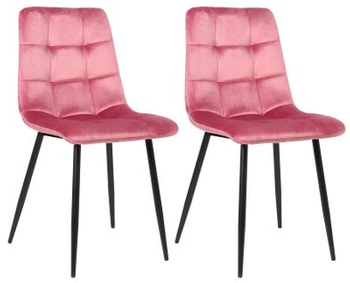 Lot De 2 Chaises De Salle à Manger En Velours Rose Pieds Métal Noir Mat Style Moderne Cds101103