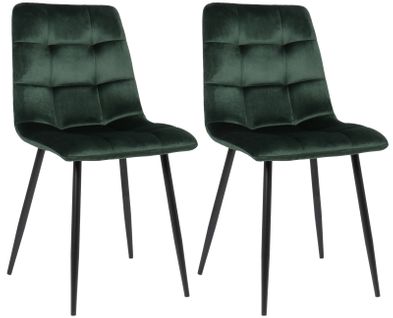 Lot De 2 Chaises De Salle à Manger En Velours Vert Pieds Métal Noir Mat Style Moderne Cds10100