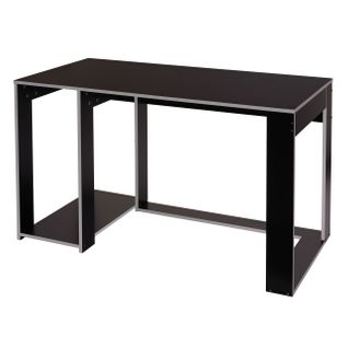Bureau Table De Bureau Pour Ordinateur 120x60x76cm En Mdf Noir Gris 04_0001453