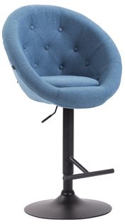 Tabouret De Bar Design Moderne Forme Oeuf Capitonné Avec Repose-pieds En Métal Noir Tissu Bleu Tdb1