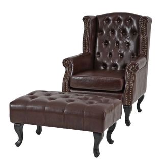 Fauteuil De Relaxation Chesterfield En Synthétique Marron Antique Avec Repose-pieds 04_0003116