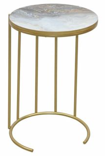 Table D'appoint Porte-fleurs En Acier Plateau De Table En Mdf Doré/marbré Table De Salon Med05133