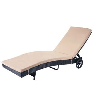 Chaise Longue Transat Bain De Soleil Pour Jardin Terrasse En Poly-rotin Anthracite Coussin Beige 0