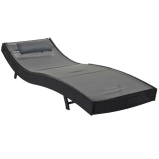 Chaise Longue Transat Bain De Soleil Pour Jardin Poly-rotin Anthracite Housse Gris 04_0004810