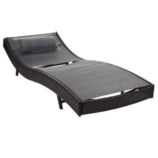 Chaise Longue Transat Bain De Soleil Pour Jardin Poly-rotin Marron Housse Gris 04_0004809