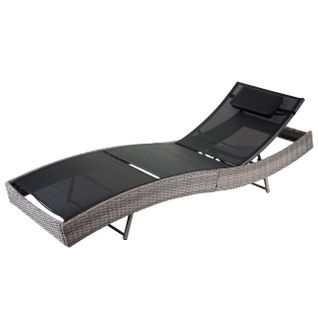 Chaise Longue Transat Bain De Soleil Pour Jardin Poly-rotin Gris Housse Noir 04_0004813