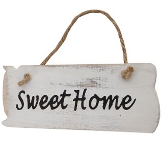 Panneau Mural Sweet Home, Signe En Bois Robe De Dean, Look Minable 10x25x1cm ~ Blanc 04_0003798