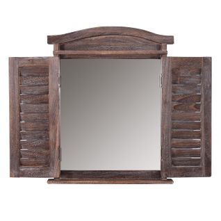 Miroir Mural Forme Fenêtre Avec Volets 53x42x5cm En Bois Marron Vieilli 04_0005484