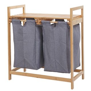 Panier à Linge Trieur à Linge En Bambou 2 Compartiments 74x64x33cm 70l Gris Foncé 04_0001294