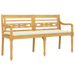 Banc De Jardin Meuble De Patio D'extérieur Terrasse Avec Coussin Crème 150 Cm Bois De