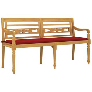 Banc De Jardin Meuble De Patio D'extérieur Terrasse Avec Coussin Rouge 150 Cm Bois De