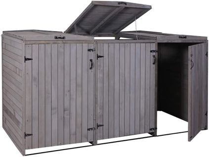 Abri De Poubelles Extérieur Conteneurs à Ordures Jusqu'à 6 Bacs 126x237,5x98 Cm En Bois Certifié F