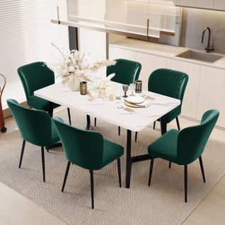 Ensemble De 6 Chaises Moderne De Salle à Manger Rembourrée Avec Dossier, Assise En Velours  Vert Fon