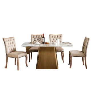 Lot De 4 Chaises De Salle à Manger Rembourrée En Velours, Pieds En Bois Massif, Camel