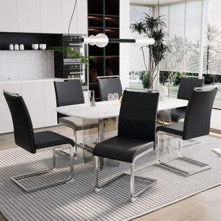 Lot De 6 Chaises De Salle à Manger Modernes, Dossier En Simili Cuir Pu Et Lin, Chaise D'appoint Remb