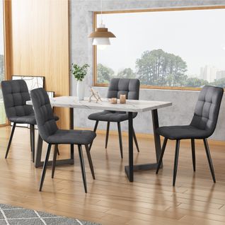 Lot De 4 Chaises De Salle à Manger Rembourrées, Chaise Design Avec Dossier, Assise En Velours, Struc