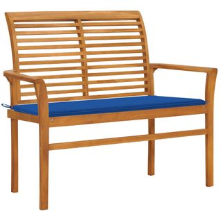 Banc De Jardin Meuble De Patio D'extérieur Terrasse Et Coussin Bleu Royal 112 X 55 X 94 Cm Bois