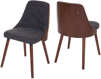 Lot De 2 Chaises De Salle à Manger Capitonné Design Chic En Bois Noyer Et Assise En Tissu Gris Cds
