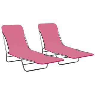 Chaises Longues Pliables 2 Pièces Acier Et Tissu Rose 02_0011937