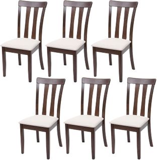 Lot De 6 Chaises De Salle à Manger En Bois Massif Marron Foncé Et Assise En Tissu Crème Cds04664