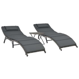 Ensemble De Chaises Longues Pliables 3 Pièces Résine Tressée Gris 02_0011994