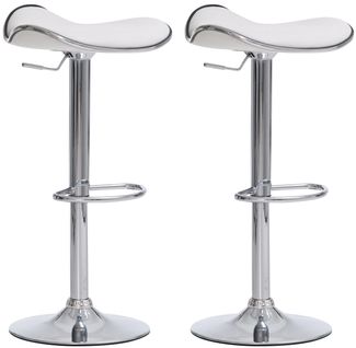 Lot De 2 Tabourets De Bar En Synthétique Blanc Pieds Métal Chromé Pivotant Et Hauteur Réglable Tdb
