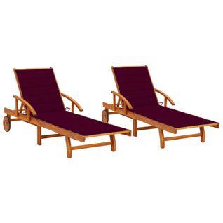 Lot De 2 Transats Chaise Longue Bain De Soleil Terrasse Meuble D'extérieur Avec Coussin