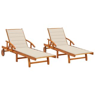 Lot De 2 Transats Chaise Longue Bain De Soleil Terrasse Meuble D'extérieur Avec Coussin