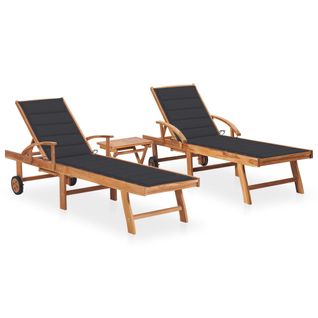 Lot De 2 Transats Chaise Longue Bain De Soleil Lit De Jardin Terrasse Meuble D'extérieur Avec Table
