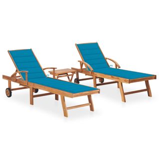 Lot De 2 Transats Chaise Longue Bain De Soleil Lit De Jardin Terrasse Meuble D'extérieur Avec Table