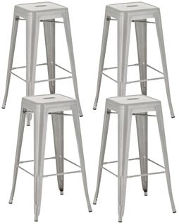 Lot De 4 Tabourets De Bar Style Industriel Avec Repose-pieds En Métal Argenté Tdb10289