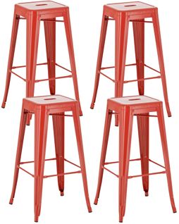 Lot De 4 Tabourets De Bar Style Industriel Avec Repose-pieds En Métal Rouge Tdb10288
